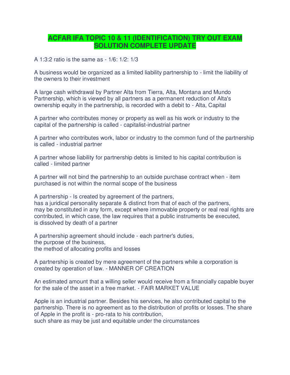 Preview image for ACFAR IFA TOPIC 10 & 11 (IDENTIFICATION) TRY OUT EXAM  SOLUTION COMPLETE UPDATE